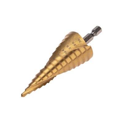 Сверло по металлу ступенчатое ТИТАН 4,0-30,0мм, 98мм, 65 HRC, Р6М5 TiN KRANZ Сверло по металлу ступенчатое ТИТАН 4,0-30,0мм, 98мм, 65 HRC, Р6М5 TiN KRANZ