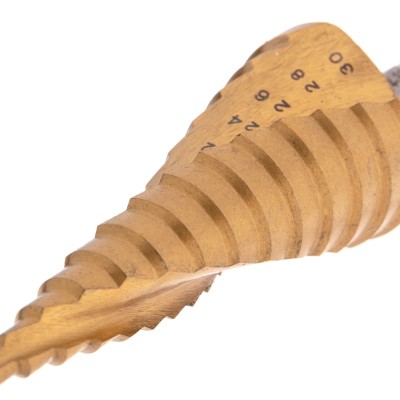 Сверло по металлу ступенчатое ТИТАН 4,0-30,0мм, 98мм, 65 HRC, Р6М5 TiN KRANZ Сверло по металлу ступенчатое ТИТАН 4,0-30,0мм, 98мм, 65 HRC, Р6М5 TiN KRANZ