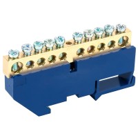 Шина «N» нулевая с синим изолятором на DIN-рейку 8х12мм стойка бол. 10 групп REXANT Шина «N» нулевая с синим изолятором на DIN-рейку 8х12мм стойка бол. 10 групп REXANT