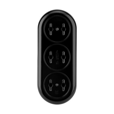 Колодка 3 гнезда карболитовая б/з 16А, черная REXANT Колодка 3 гнезда карболитовая б/з 16А, черная REXANT