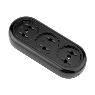 Колодка 3 гнезда карболитовая б/з 16А, черная REXANT Колодка 3 гнезда карболитовая б/з 16А, черная REXANT