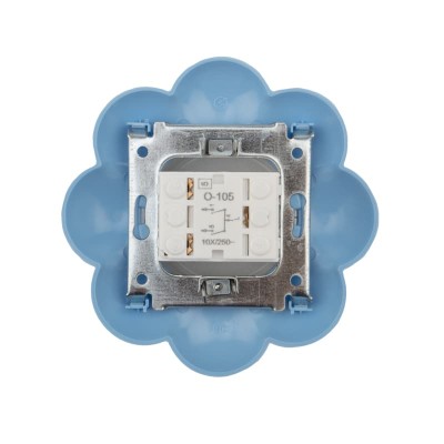 Выключатель двухклавишный HAPPY Цветок с/у, белый/голубой KRANZ Выключатель двухклавишный HAPPY Цветок с/у, белый/голубой KRANZ