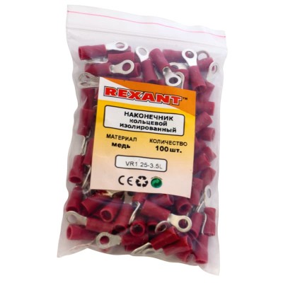 Наконечник кольцевой изолированный ø 3.7 мм 0.5-1.5 мм² (НКи 1.5-3.5) красный REXANT Наконечник кольцевой изолированный ø 3.7 мм 0.5-1.5 мм² (НКи 1.5-3.5) красный REXANT