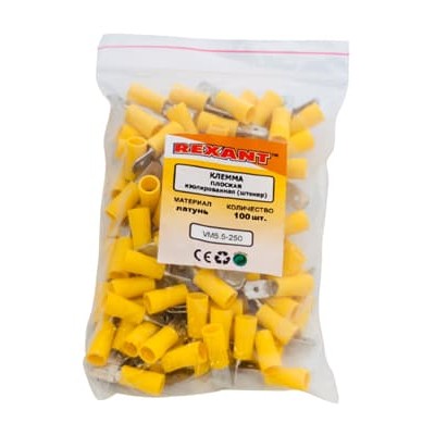 Клемма плоская изолированная РПи-п 6.0-(6.3)/РпИп 5-6-0,8 штекер 6.3 мм 4-6 мм² желтая REXANT Клемма плоская изолированная РПи-п 6.0-(6.3)/РпИп 5-6-0,8 штекер 6.3 мм 4-6 мм² желтая REXANT