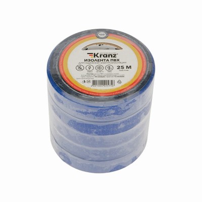 Изолента ПВХ 0,13х15мм, 25м, синяя KRANZ Изолента ПВХ 0,13х15мм, 25м, синяя KRANZ