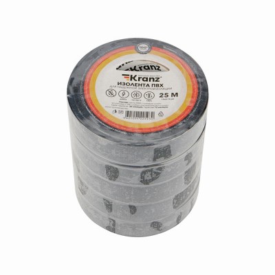 Изолента ПВХ 0,13х19мм, 25м, черная KRANZ Изолента ПВХ 0,13х19мм, 25м, черная KRANZ