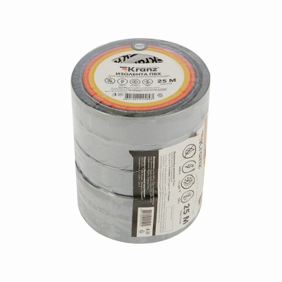 Изолента ПВХ 0,13х19мм, 25м, серая KRANZ Изолента ПВХ 0,13х19мм, 25м, серая KRANZ