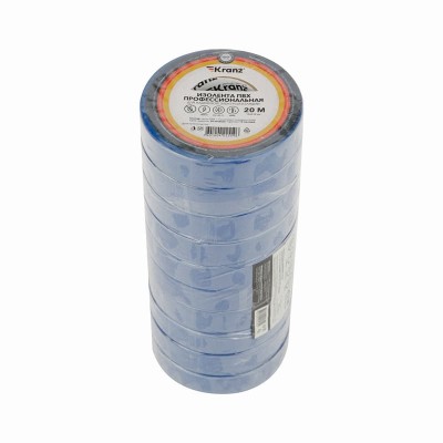 Изолента ПВХ профессиональная, 0,18х19мм, 20м, синяя KRANZ Изолента ПВХ профессиональная, 0,18х19мм, 20м, синяя KRANZ