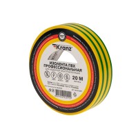 Изолента ПВХ профессиональная, 0,18х19мм, 20м, желто-зеленая KRANZ Изолента ПВХ профессиональная, 0,18х19мм, 20м, желто-зеленая KRANZ