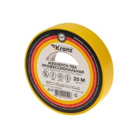 Изолента ПВХ профессиональная, 0,18х19мм, 20м, желтая KRANZ