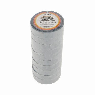 Изолента ПВХ профессиональная, 0,18х19мм, 20м, серая KRANZ