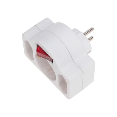 Тройник электрический 16А с/з + 2х2,5А с выключателем и защитными шторками, белый REXANT Тройник электрический 16А с/з + 2х2,5А с выключателем и защитными шторками, белый REXANT