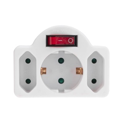 Тройник электрический 16А с/з + 2х2,5А с выключателем и защитными шторками, белый REXANT Тройник электрический 16А с/з + 2х2,5А с выключателем и защитными шторками, белый REXANT