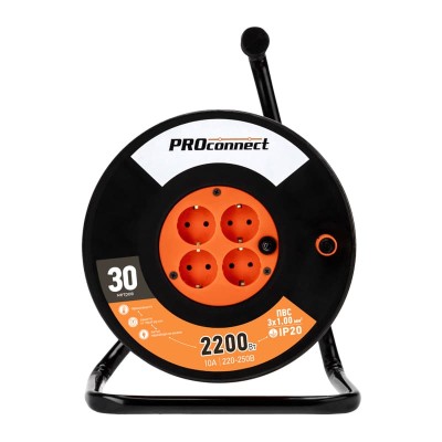 Удлинитель силовой на катушке 4 гнезда с/з 30м 3х1мм² PROconnect Удлинитель силовой на катушке 4 гнезда с/з 30м 3х1мм² PROconnect