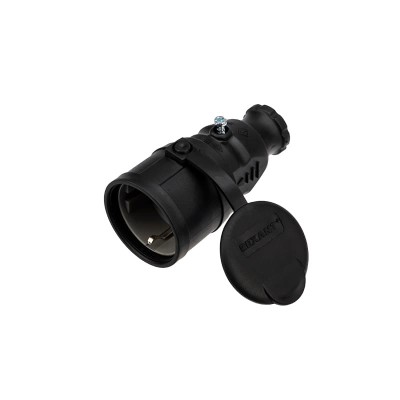 Розетка влагозащищенная переносная с крышкой 1 гнездо, с/з, 16А, IP44 каучук, черная REXANT Розетка влагозащищенная переносная с крышкой 1 гнездо, с/з, 16А, IP44 каучук, черная REXANT