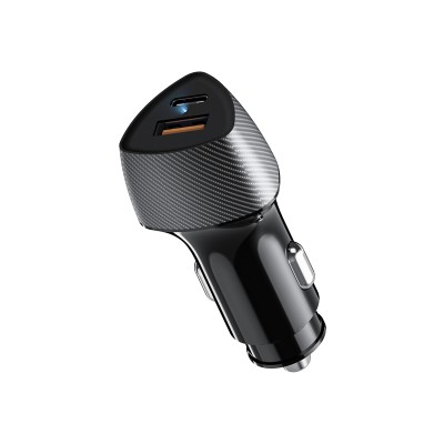 Автомобильное зарядное устройство c двумя портами (USB-A QC 3.0 + USB-C PD) cо световой индикацией, 20Вт, черное REXANT