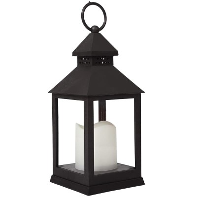 Декоративный фонарь со свечкой, черный корпус, размер 10,5х10,5х24 см, цвет ТЕПЛЫЙ БЕЛЫЙ Декоративный фонарь со свечкой, черный корпус, размер 10,5х10,5х24 см, цвет ТЕПЛЫЙ БЕЛЫЙ