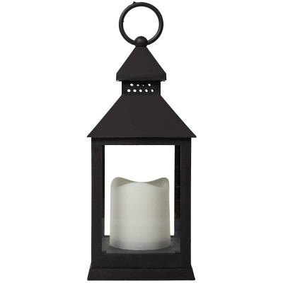 Декоративный фонарь со свечкой, черный корпус, размер 10,5х10,5х24 см, цвет ТЕПЛЫЙ БЕЛЫЙ Декоративный фонарь со свечкой, черный корпус, размер 10,5х10,5х24 см, цвет ТЕПЛЫЙ БЕЛЫЙ