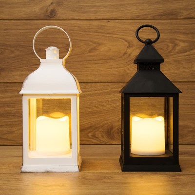 Декоративный фонарь со свечкой, черный корпус, размер 10,5х10,5х24 см, цвет ТЕПЛЫЙ БЕЛЫЙ Декоративный фонарь со свечкой, черный корпус, размер 10,5х10,5х24 см, цвет ТЕПЛЫЙ БЕЛЫЙ