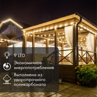 Лампа светодиодная, диаметр 50мм, E27, 9 LED, 1Вт, ТЕПЛЫЙ БЕЛЫЙ, прозрачная колба, 230В NEON-NIGHT Лампа светодиодная, диаметр 50мм, E27, 9 LED, 1Вт, ТЕПЛЫЙ БЕЛЫЙ, прозрачная колба, 230В NEON-NIGHT