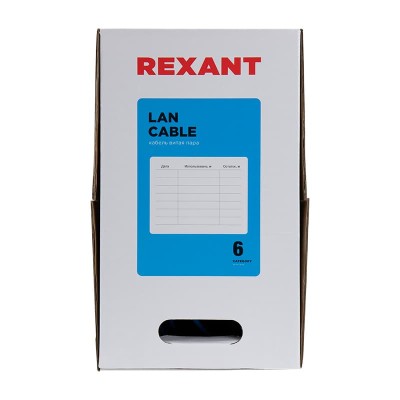 Кабель витая пара U/UTP, CAT 6, PVC, 23AWG, INDOOR, SOLID, синий, 305 м, REXANT Кабель витая пара U/UTP, CAT 6, PVC, 23AWG, INDOOR, SOLID, синий, 305 м, REXANT