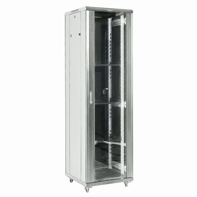 Шкаф телекоммуникационный напольный 19" 22U 600×600×1164мм, дверь стекло, задняя дверь металл, разборный, серый (RAL 7035) REXANT