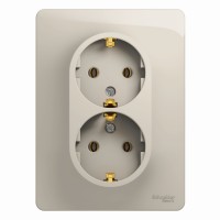 GLOSSA РОЗЕТКА двойная с заземлением без шторок, 16А, в сборе, МОЛОЧНЫЙ