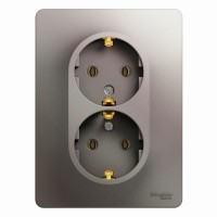 GLOSSA РОЗЕТКА двойная с заземлением без шторок, 16А, в сборе, ПЛАТИНА
