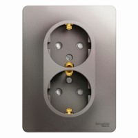 GLOSSA РОЗЕТКА двойная с заземлением со шторками, 16А, в сборе, ПЛАТИНА GLOSSA РОЗЕТКА двойная с заземлением со шторками, 16А, в сборе, ПЛАТИНА