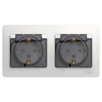 GLOSSA РОЗЕТКА двойная с заземлением со шторками с прозрачной крышкой,16А, IP44, в сборе, БЕЛЫЙ GLOSSA РОЗЕТКА двойная с заземлением со шторками с прозрачной крышкой,16А, IP44, в сборе, БЕЛЫЙ