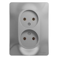 GLOSSA РОЗЕТКА двойная без заземления, 16А, в сборе, АЛЮМИНИЙ GLOSSA РОЗЕТКА двойная без заземления, 16А, в сборе, АЛЮМИНИЙ