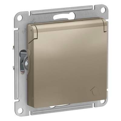 ATLASDESIGN РОЗЕТКА с заземлением со шторками с крышкой, 16А, IP20, механизм, ШАМПАНЬ