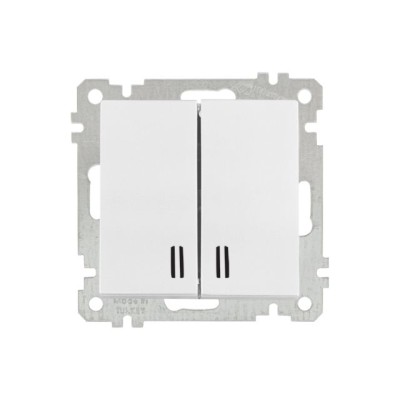 Выключатель 2-клав. (с подсветкой, скрытый, винт. зажим) белый, ELITRA, MUTLUSAN