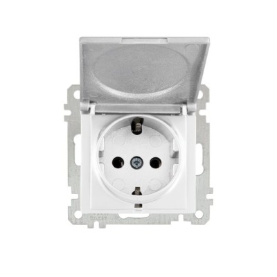 Розетка 1-ая (скрытая, с/з, с крышкой) белая, ELITRA, MUTLUSAN