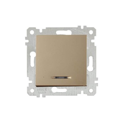 Выключатель 1-клав. (с подсветкой, скрытый, без рамки, винт. зажим) золото, RITA, MUTLUSAN