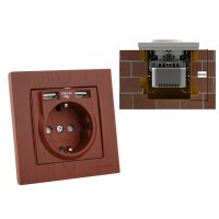 Розетка 1-ая (скрытая, с/з) + 2 USB вишня, RITA, MUTLUSAN Розетка 1-ая (скрытая, с/з) + 2 USB вишня, RITA, MUTLUSAN