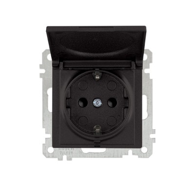 Розетка 1-ая (скрытая, без рамки, с/з, шторки, с крышкой) черная, DARIA, MUTLUSAN