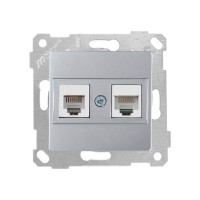 Розетка телефонная + компьютерная (RJ12+Cat5e, скрытая, без рамки) серебро, RITA, MUTLUSAN