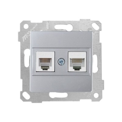 Розетка телефонная + компьютерная (RJ12+Cat5e, скрытая, без рамки) серебро, RITA, MUTLUSAN Розетка телефонная + компьютерная (RJ12+Cat5e, скрытая, без рамки) серебро, RITA, MUTLUSAN