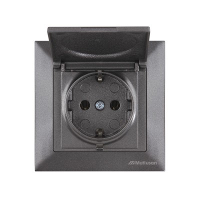 Розетка 1-ая (скрытая, с/з, с крышкой) дымчатая, DARIA, MUTLUSAN