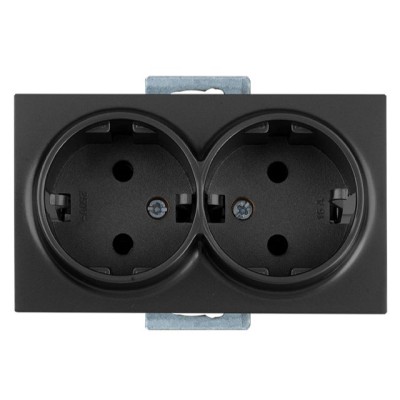 Розетка 2-ая (скрытая, с/з, керамика) черная, DARIA, MUTLUSAN