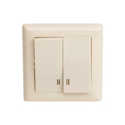 Выключатель 2-клав. (с подсветкой, скрытый, винт. зажим) кремовый, DARIA, MUTLUSAN