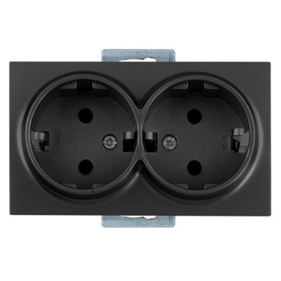 Розетка 2-ая (скрытая, с/з) черная, DARIA, MUTLUSAN