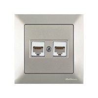 Розетка компьютерная 2xRJ45 (Cat6, скрытая) титан, DARIA, MUTLUSAN