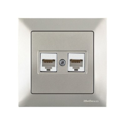 Розетка компьютерная 2xRJ45 (Cat6, скрытая) титан, DARIA, MUTLUSAN