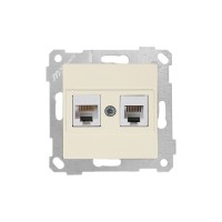 Розетка телефонная + компьютерная (RJ12+Cat5e, скрытая, без рамки) кремовая, RITA, MUTLUSAN