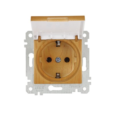 Розетка 1-ая (скрытая, без рамки, с/з, с крышкой) дуб, RITA, MUTLUSAN