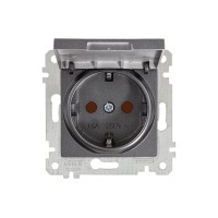 Розетка 1-ая (скрытая, без рамки, с/з, шторки, с крышкой) дымчатая, RITA, MUTLUSAN