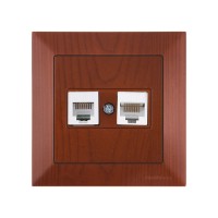 Розетка телефонная + компьютерная (RJ12+Cat5e, скрытая) вишня, DARIA, MUTLUSAN