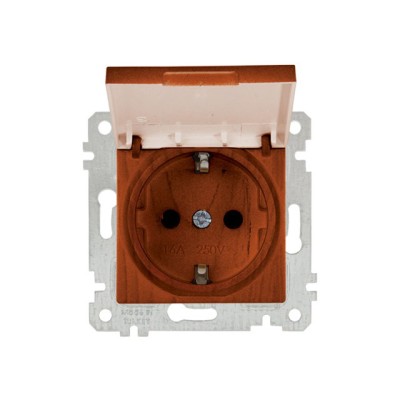 Розетка 1-ая (скрытая, без рамки, с/з, с крышкой) вишня, RITA, MUTLUSAN